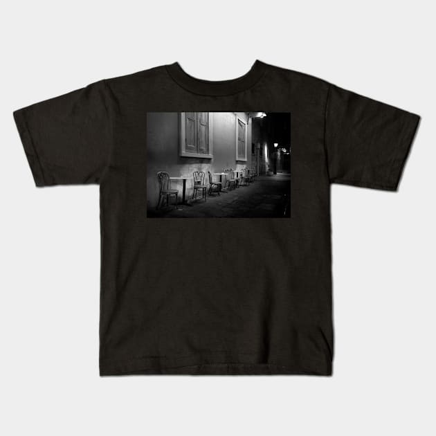Cabildo Alley Tables In Black and White Kids T-Shirt by MountainTravel